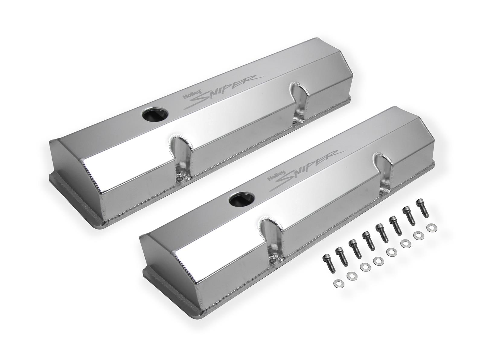 Holley Sniper Fabricated Aluminum Valve Covers 890010 Covers, EFI, Fabricated, Aluminum, Short, Baffled, Silver Gloss, 1.25 in. Breather Holes, Hardware, Chevy, Small Block, 283-400ci, Pair thumbnail 5