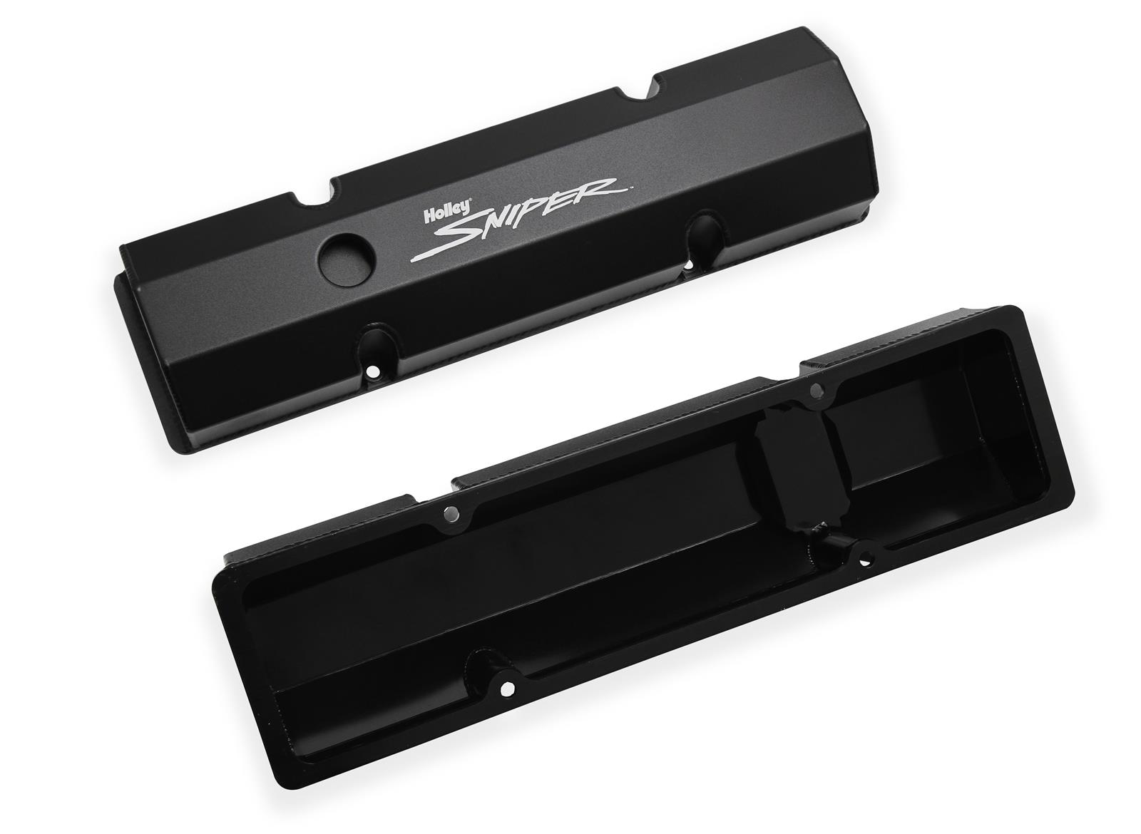 Holley Sniper Fabricated Aluminum Valve Covers 890010B Covers, EFI, Fabricated, Aluminum, Short, Baffled, Black Gloss, 1.25 in. Breather Holes, Hardware, Chevy, Small Block, 283-400ci, Pair thumbnail 3