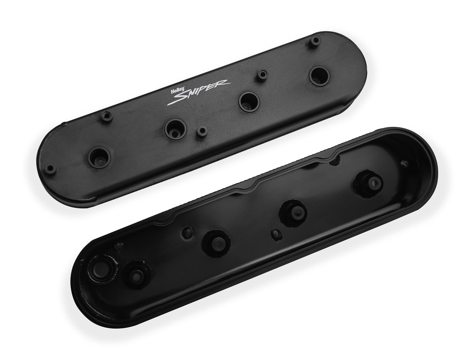 Holley Sniper Fabricated Aluminum Valve Covers 890014B Covers, EFI, Fabricated, Aluminum, 2.25 in. Tall, Center Bolt Mount, Black Gloss, No Breather Hole, Hardware, Chevy, LS, 4.8-7.0L, Pair thumbnail 3