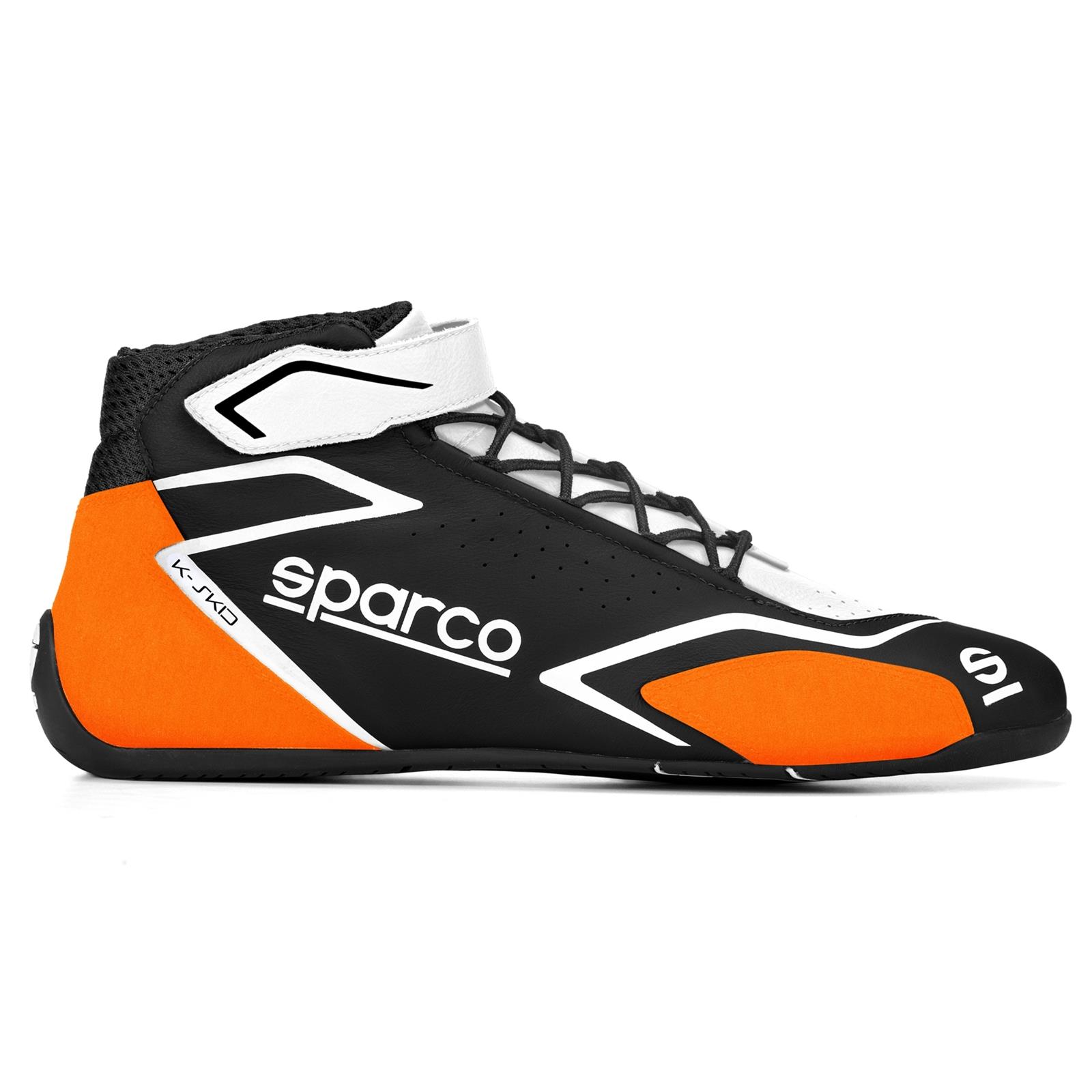 Sparco K-Skid Driving Shoes 00127747NRAF & Boots, Shoes, Mid-top, Leather Outer, Black/Orange, Natural Rubber Outer Sole, European Shoe Size 47, Pair