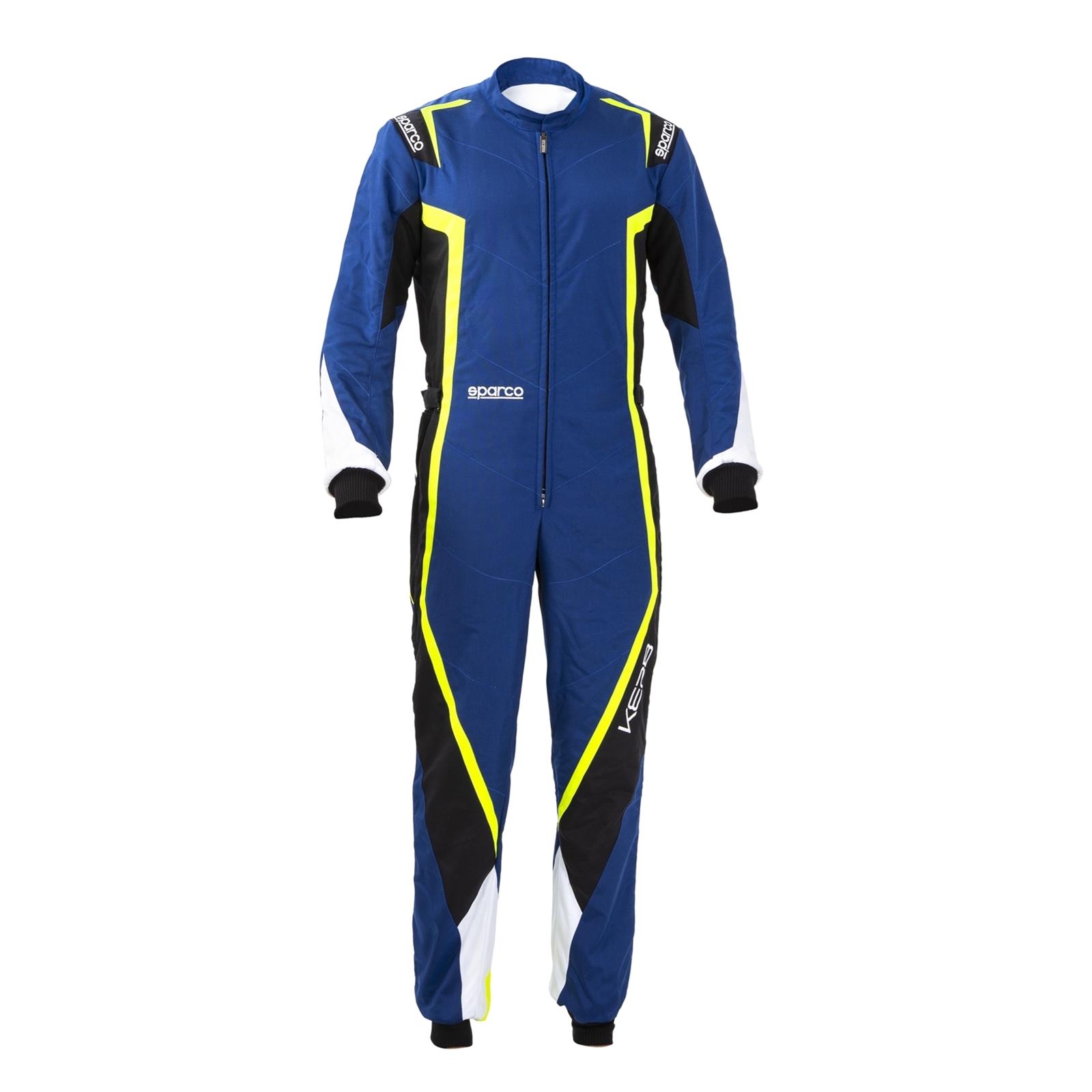 Sparco Kerb Karting Suits 002341BNGB3L Driving Suits, Suits, One-piece, 2 Layers, Polyamide, Navy Blue/Black/Yellow, CIK/FIA N2013.1 Rating, Men's Large, Each