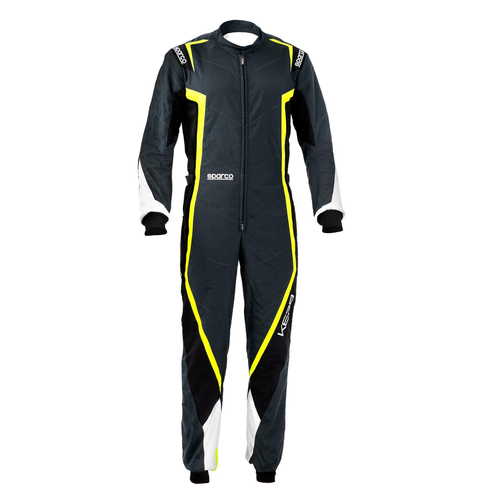 Sparco Kerb Karting Suits 002341GNBG2M Driving Suits, Suits, One-piece, 2 Layers, Polyamide, Gray/Black/Yellow, CIK/FIA N2013.1 Rating, Men's Medium, Each