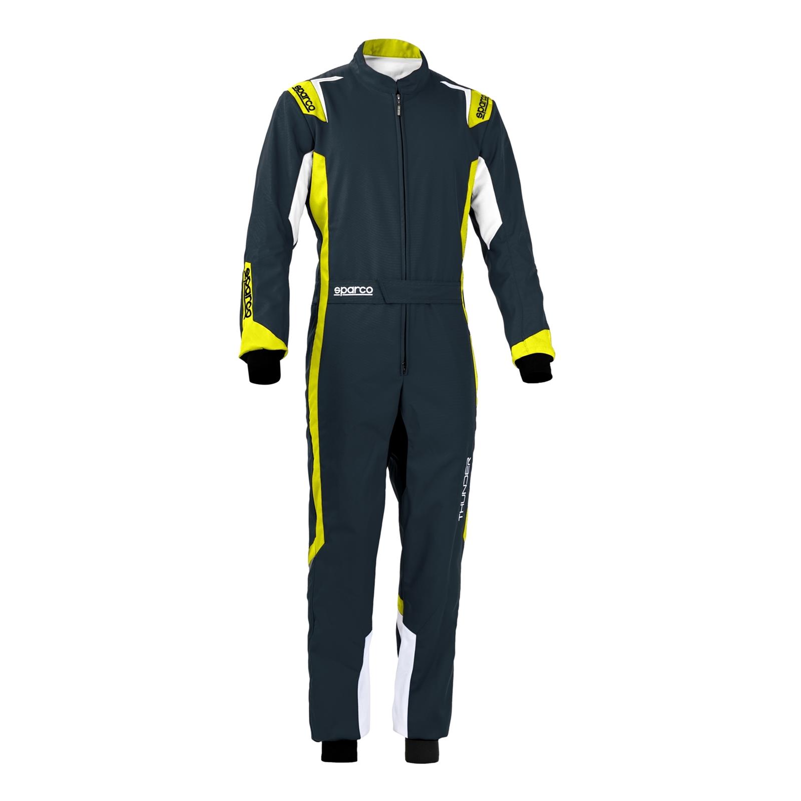 Sparco Thunder Karting Suits 002342GSGF1S Driving Suits, Suits, One-piece, 2 Layers, Polyester/Polyamide, Navy Blue/Yellow, CIK/FIA N2013.1 Rating, Men's Small, Each