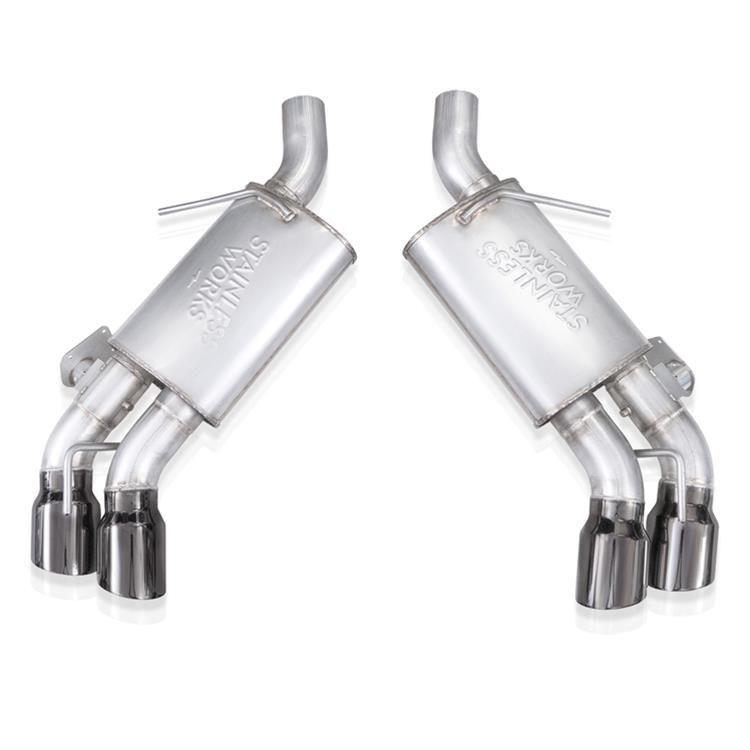 Stainless Works 16-21 Camaro SS 3in Original Factory Connect Axle Back w/Valve - 4in Quad Black Tips thumbnail 7