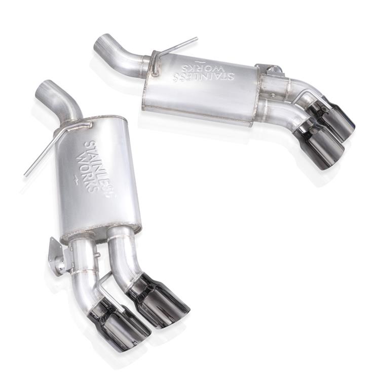 Stainless Works 16-21 Camaro SS 3in Original Factory Connect Axle Back w/Valve - 4in Quad Black Tips thumbnail 6