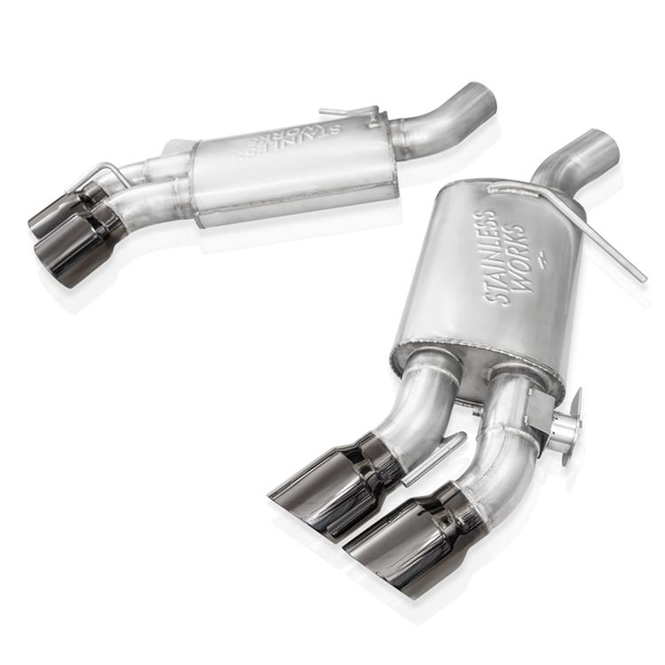Stainless Works 16-21 Camaro SS 3in Original Factory Connect Axle Back w/Valve - 4in Quad Black Tips thumbnail 5