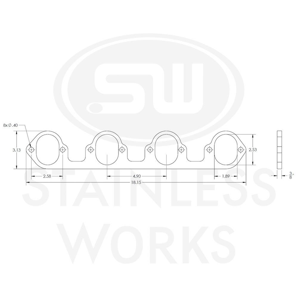 Stainless Works Big Block Ford Flat Tall Oval Port Header 304SS Exhaust Flanges 2-1/4in Primaries thumbnail 3