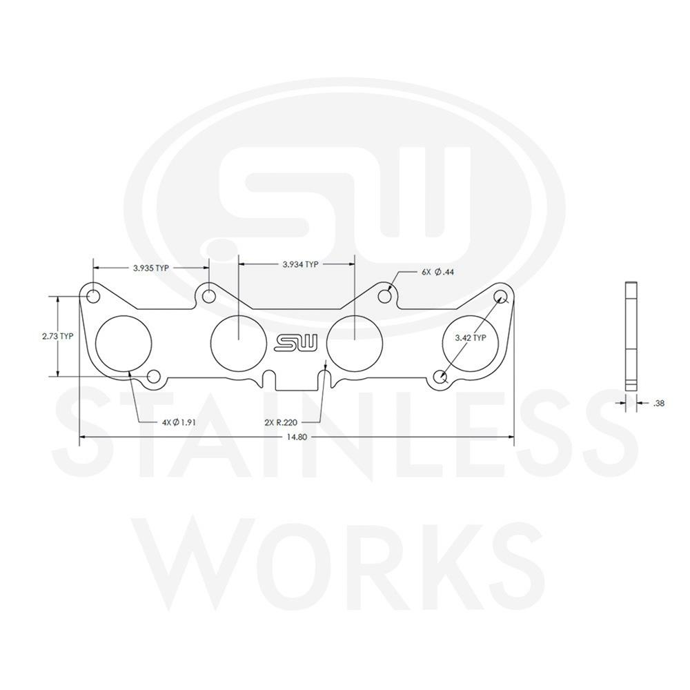 Stainless Works Ford 5.2L/5.0L Coyote Round Port Header 304SS Exhaust Flanges 1-3/4in Primaries thumbnail 3