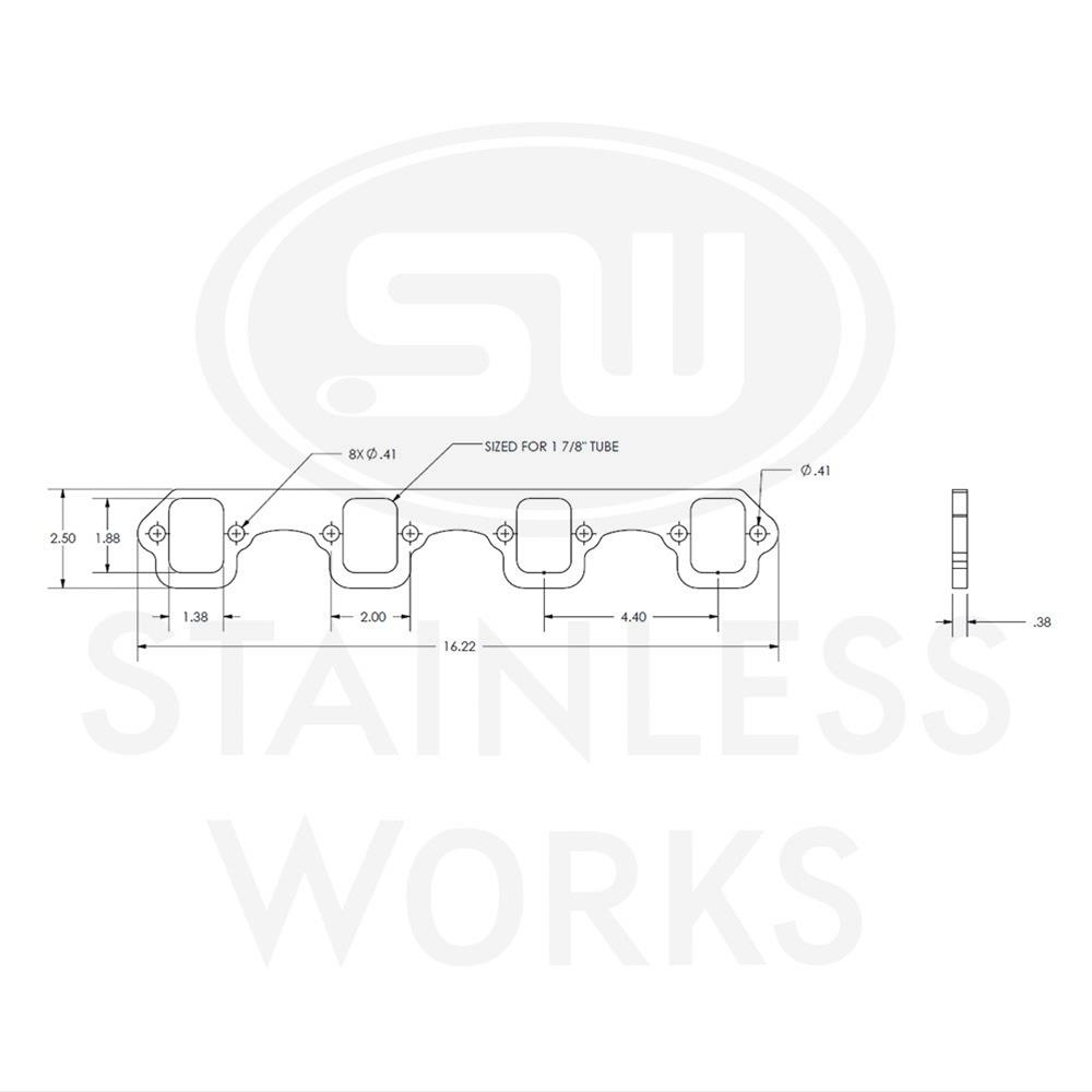 Stainless Works SBF Rectangular Shaped Port Header 304SS Exhaust Flanges 1-7/8in Primaries (2in BP) thumbnail 3