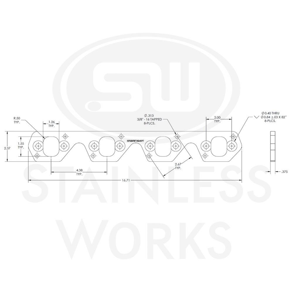 Stainless Works SBF Wide Rectangular Port Header Adapter 304SS Exhaust Flanges 1-7/8in-2in Primaries thumbnail 3