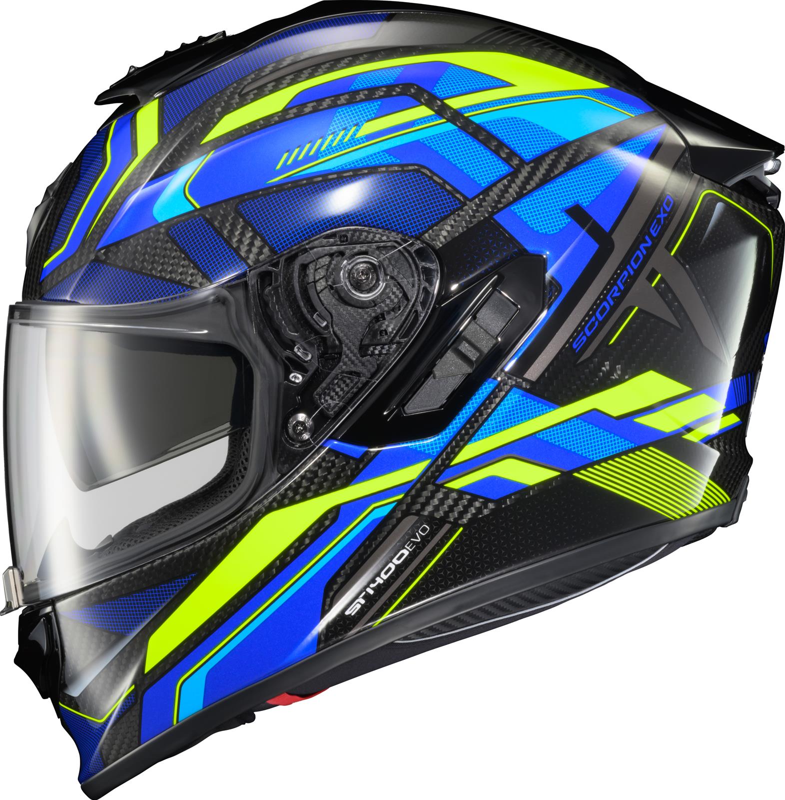 scorpion carbon helmets EXO-ST1400 Evo Hex Helmet less system allowing you to easily and quickly swap your shield for goggles Exo-R1 Evo II Carbon Air
