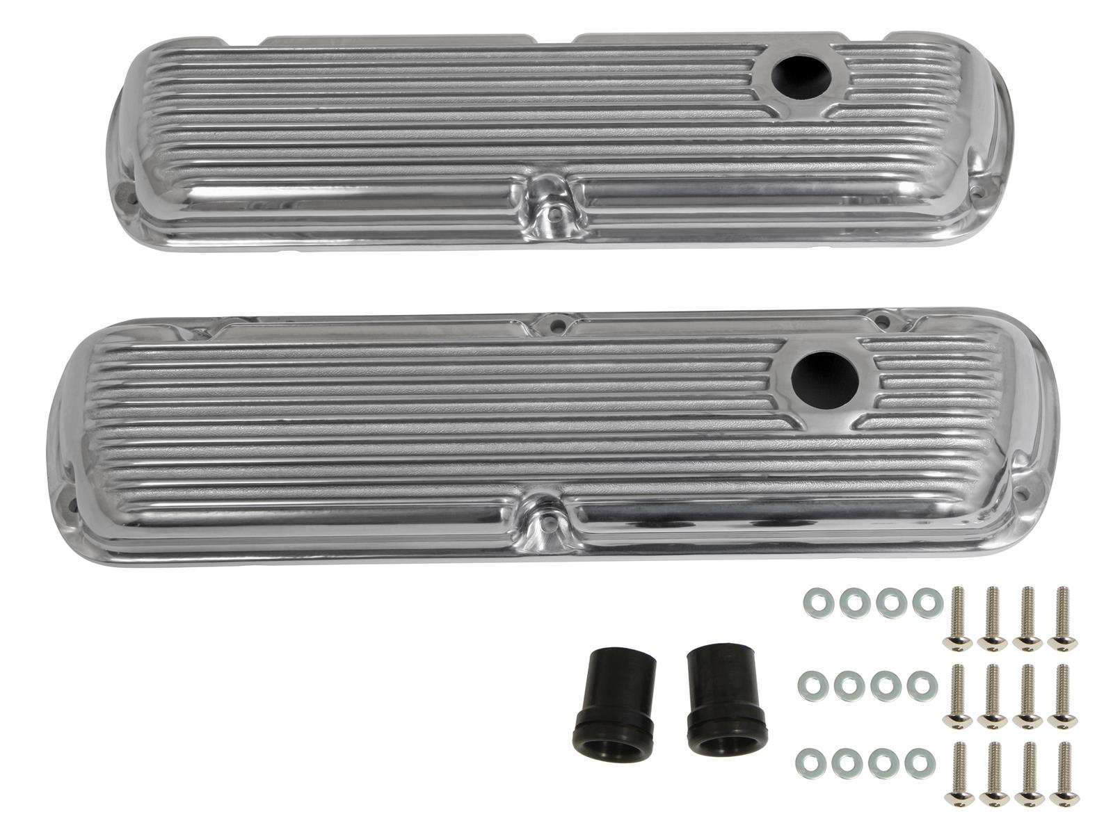429Ford Motorsport バルブカバー クロームメッキ Summit Racing SUM-440412 Summit Racing™ Finned Aluminum Valve