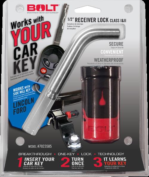 BOLT Receiver Locks 7023630 Lock, 0.500 in. Receiver/Coupler Diameter, Uses Ford Side Cut Ignition Key, Each
