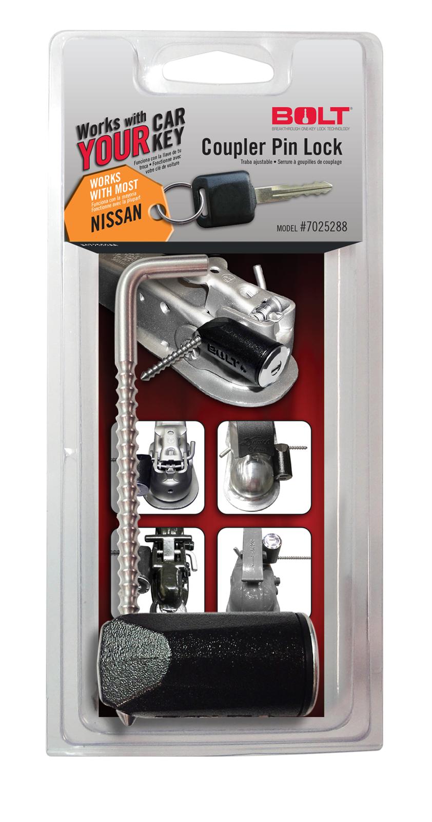 BOLT Coupler Pin Locks 7025288 Latch Lock, 1/4 in. Diameter, Stainless Steel, Uses Nissan Ignition Key, Each thumbnail 2