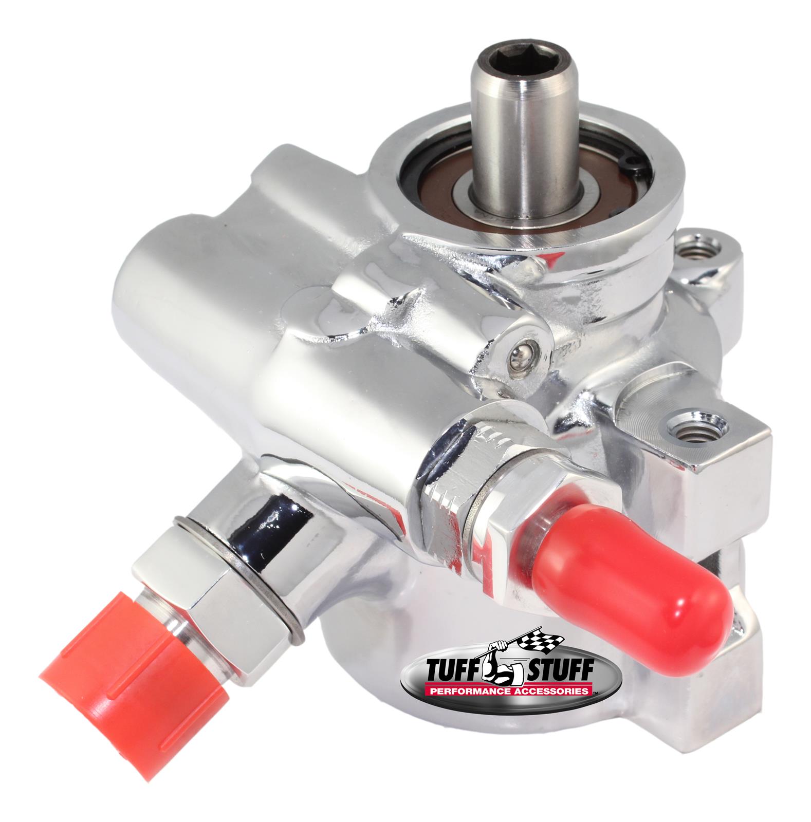 Tuff Stuff Performance Power Steering Pumps 6175ALD-2 Type II power steering pump, Chrome, AN fittings, threaded mounting and top pressure port, 1200 PSI