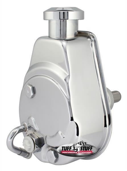Tuff Stuff Performance Power Steering Pumps 6189A Pump, Saginaw, Small Block, Chrome, Integral Reservoir, Chrome, Press-Fit, Hose Barb, Female Threads, Each