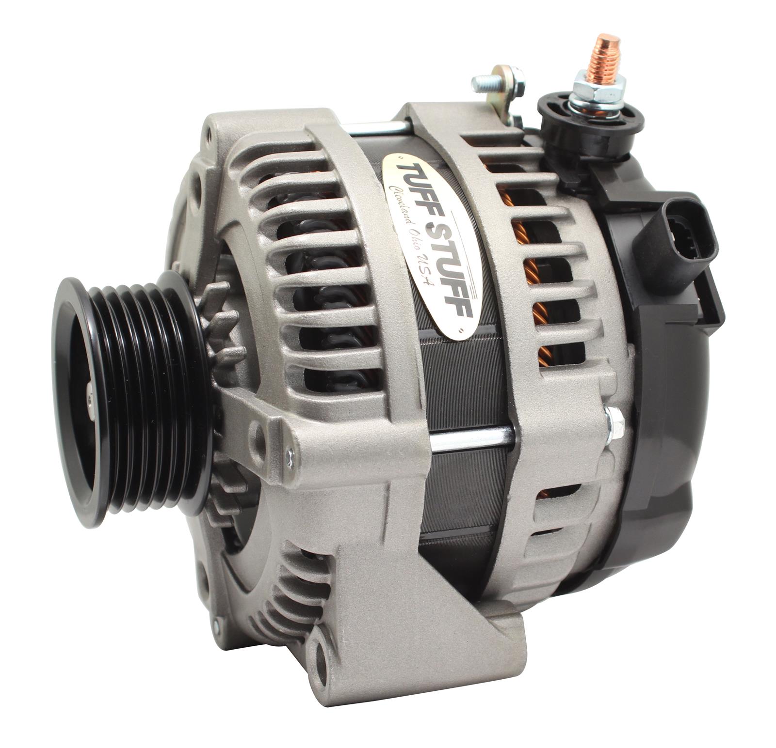 Tuff Stuff Performance MAX AMP Output Factory Cast-Plus Alternators 8320FC6G1W Alternator, 225 AMP, 6-Groove, 1-Wire, Natural, Serpentine Pulley, Left Offset, Each