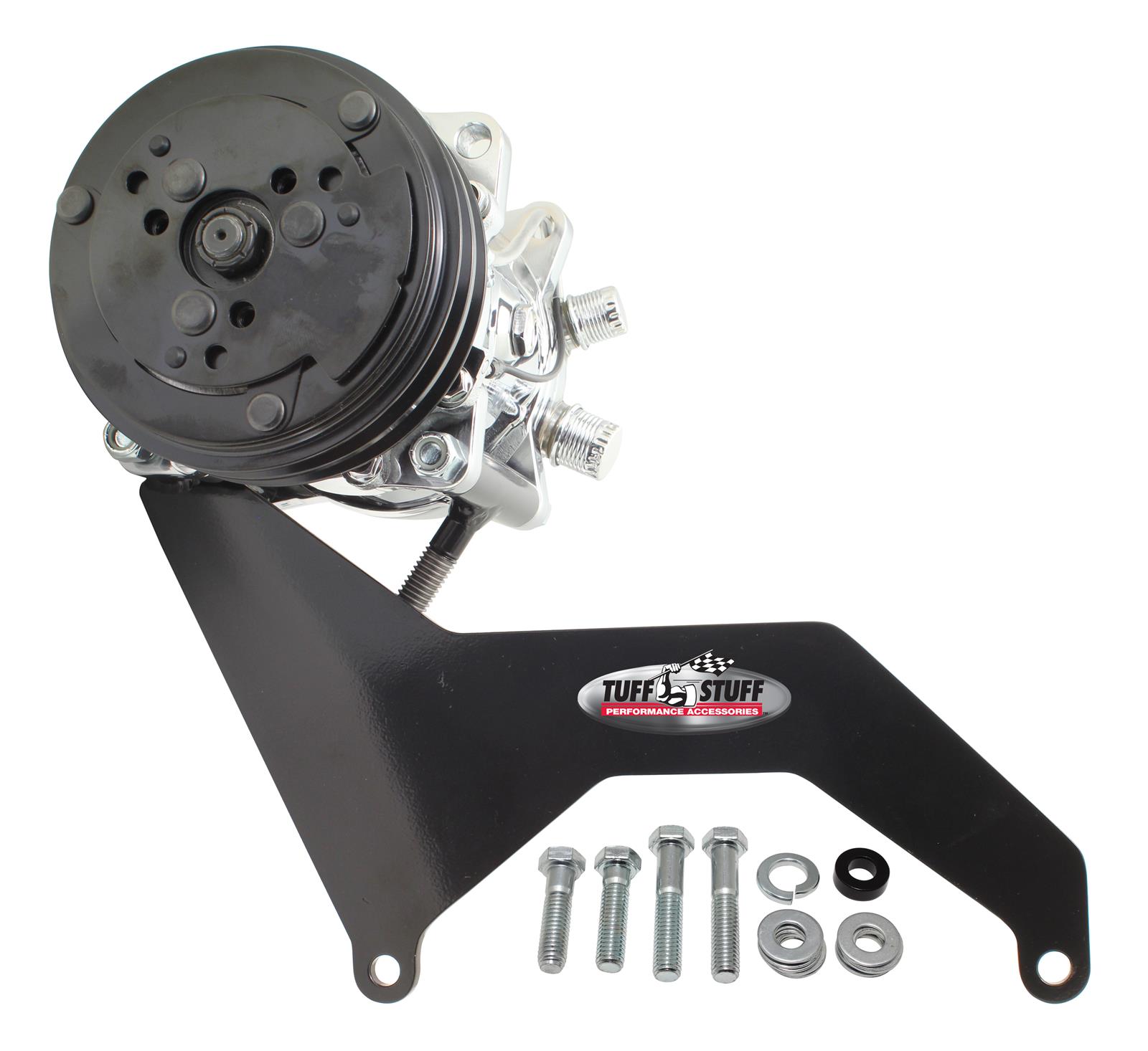 Tuff Stuff Performance Air Conditioner Brackets 8493B A/C Compressor Bracket for Sanden SD508 W/ SBC Short Water Pump Black Powder Coated