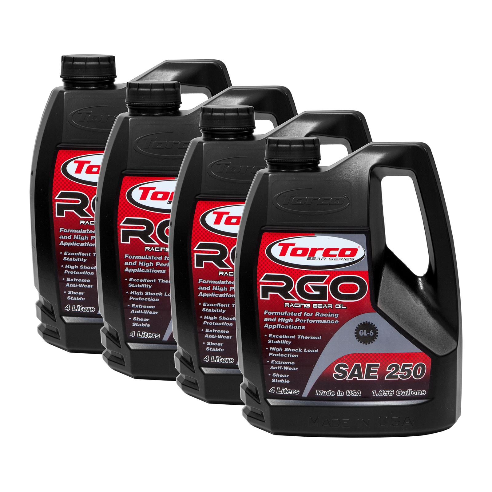 250W Torco RGO Racing Gear Oil A240250S Lube, RGO, 250W, 4 Liters, Set of 4