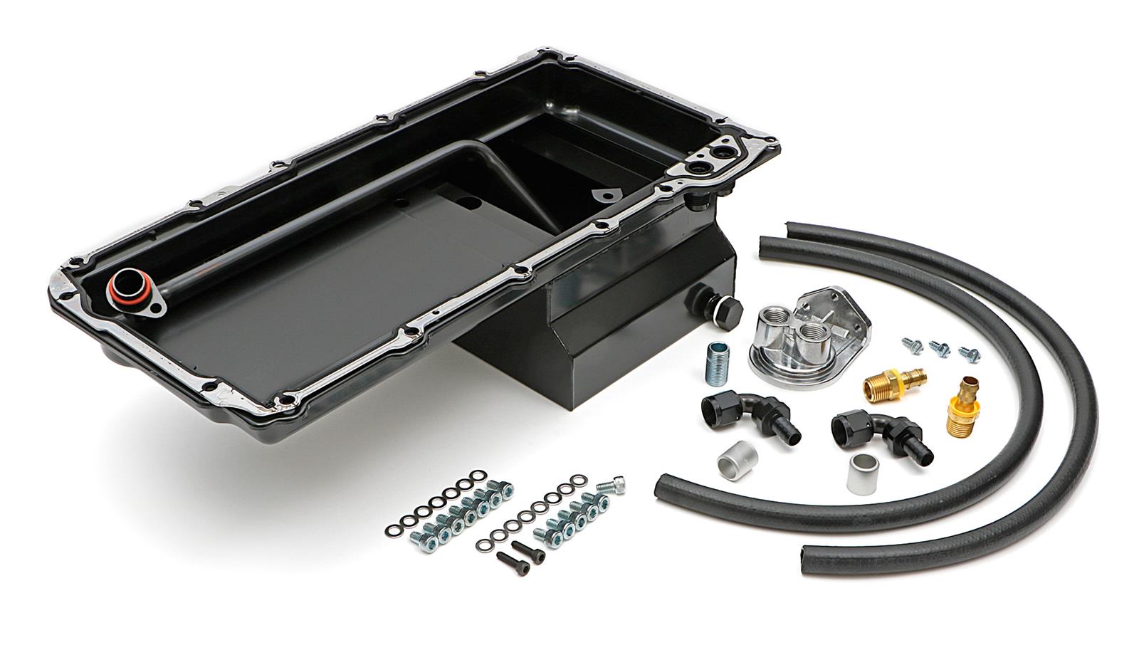 Trans-Dapt Performance Products Oil Pans 0180 Pan & Filter Kit, LS Engine Swap Pan & Remote Sngl Filter Base Combo Kit; Vertical Port, Black Pan 7Qt thumbnail 2