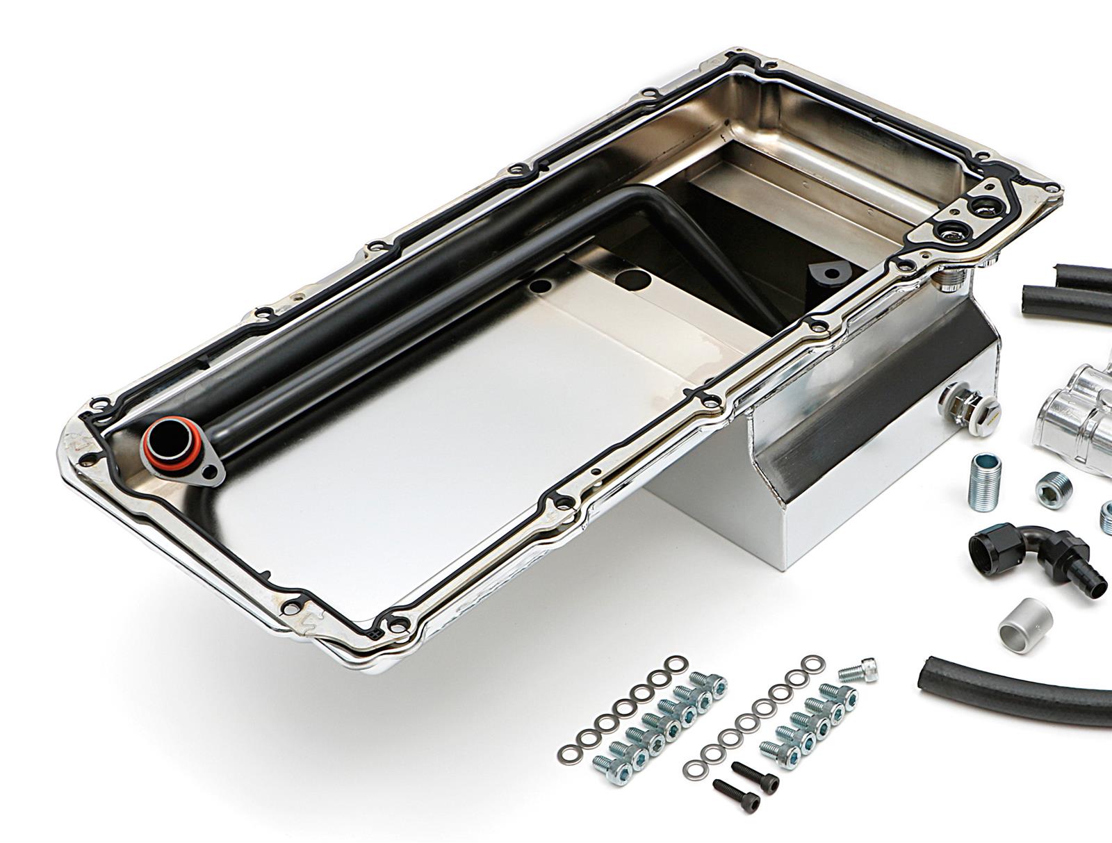Trans-Dapt Performance Products Oil Pans 0184 Pan & Filter Kit, LS Engine Swap Pan & Remote Sngl Filter Base Combo Kit; Horizontal Port, Chrome Pan 7Qt