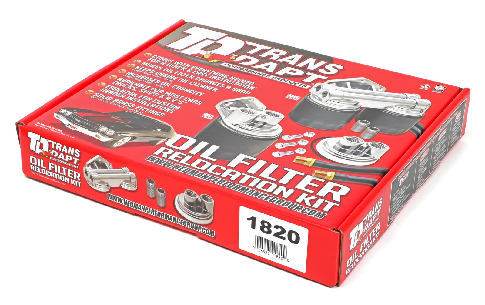 Trans-Dapt Performance Products Oil Filter Relocation Kits 1820 OIL FILTER RELOCATION KIT 90 DEGREE/HORIZONTAL