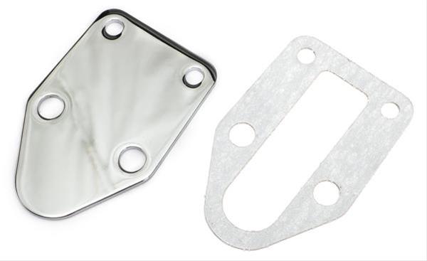 Trans-Dapt Performance Products Fuel Pump Block-Off Plates 2054 SBC CHROME PLAIN FUEL PUMP BLOCK OFF PLATE thumbnail 2