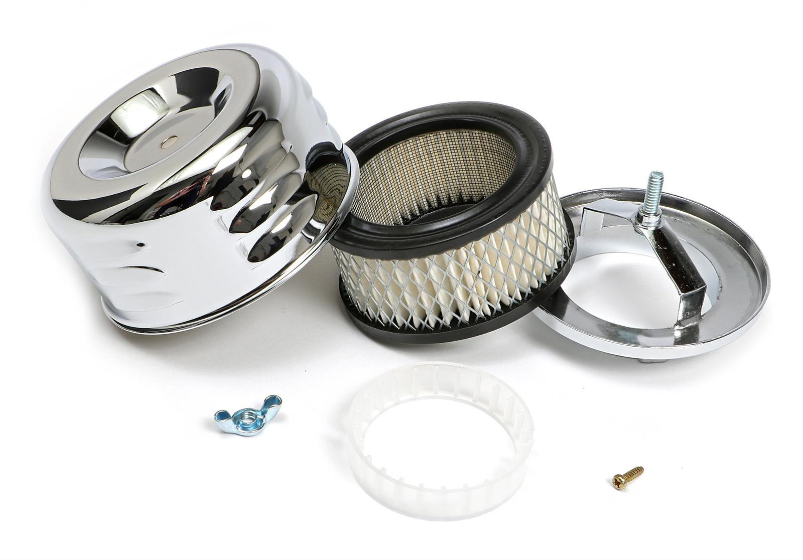 Trans-Dapt Performance Chrome Air Cleaners 2339 Filter Assembly, 4 5/8 in. Diameter, Round, Raised Base, Steel, Chrome, 2 in. Filter Height, Each