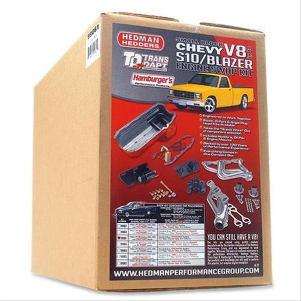 Trans-Dapt Performance Swap-In-A-Box Complete Engine Swap Kits 41007 Kit, Silver Ceramic Coated Headers, Motor Mounts, Oil Pan, Gaskets, Hardware, Chevy, 1986-00 Small Block, TH350, 700R4, T56, Kit