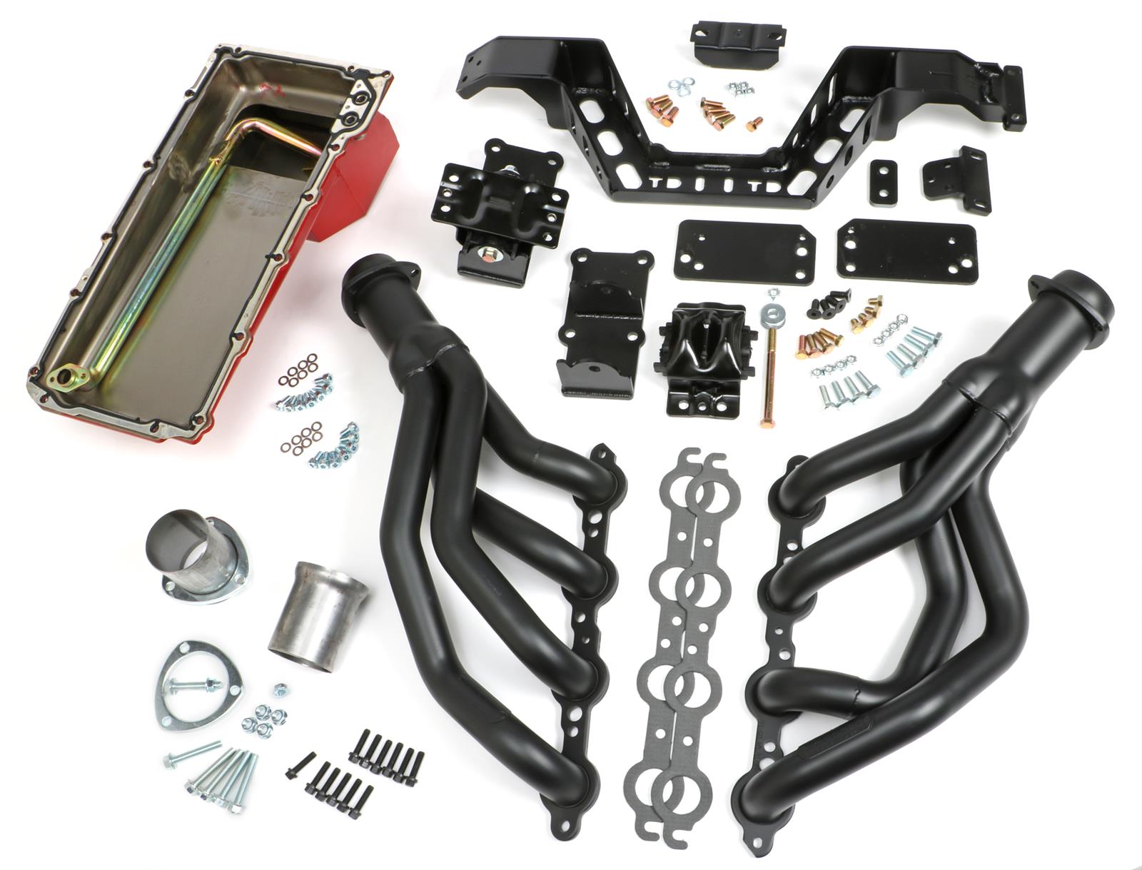 Trans-Dapt Performance Swap-In-A-Box Complete Engine Swap Kits 42016 Kits, Complete, Mid-length Black Ceramic Coated Headers, Motor Mounts, Red Oil Pan, Chevy, Pontiac, 4.8L, 5.3L, 6.0L, Kit