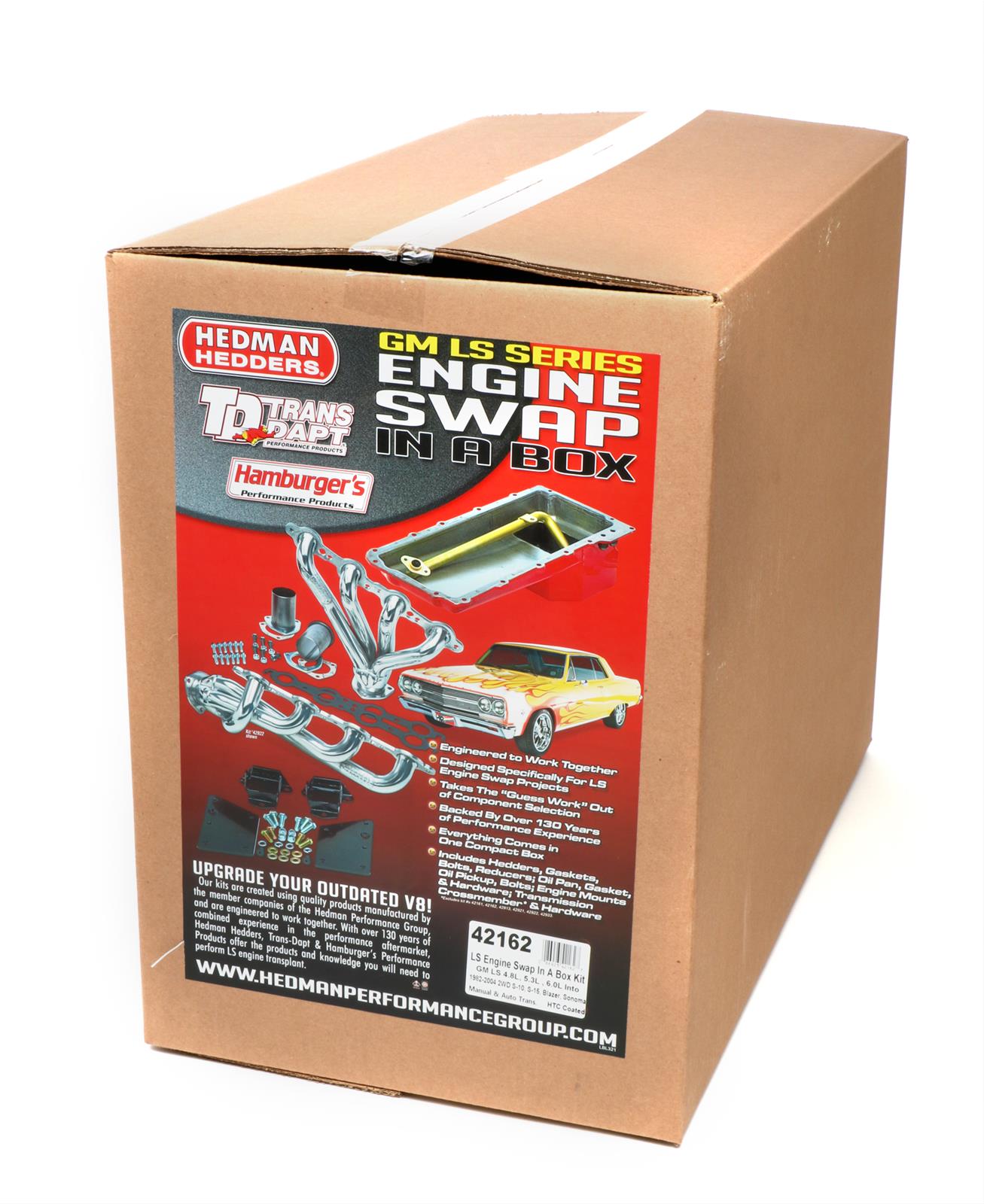 Trans-Dapt Performance Swap-In-A-Box Complete Engine Swap Kits 42162 Kits, Complete, Mid-length Silver Ceramic Coated Steel Headers, Motor Mounts, Red Oil Pan, Chevrolet, GMC, LS, Kit thumbnail 5