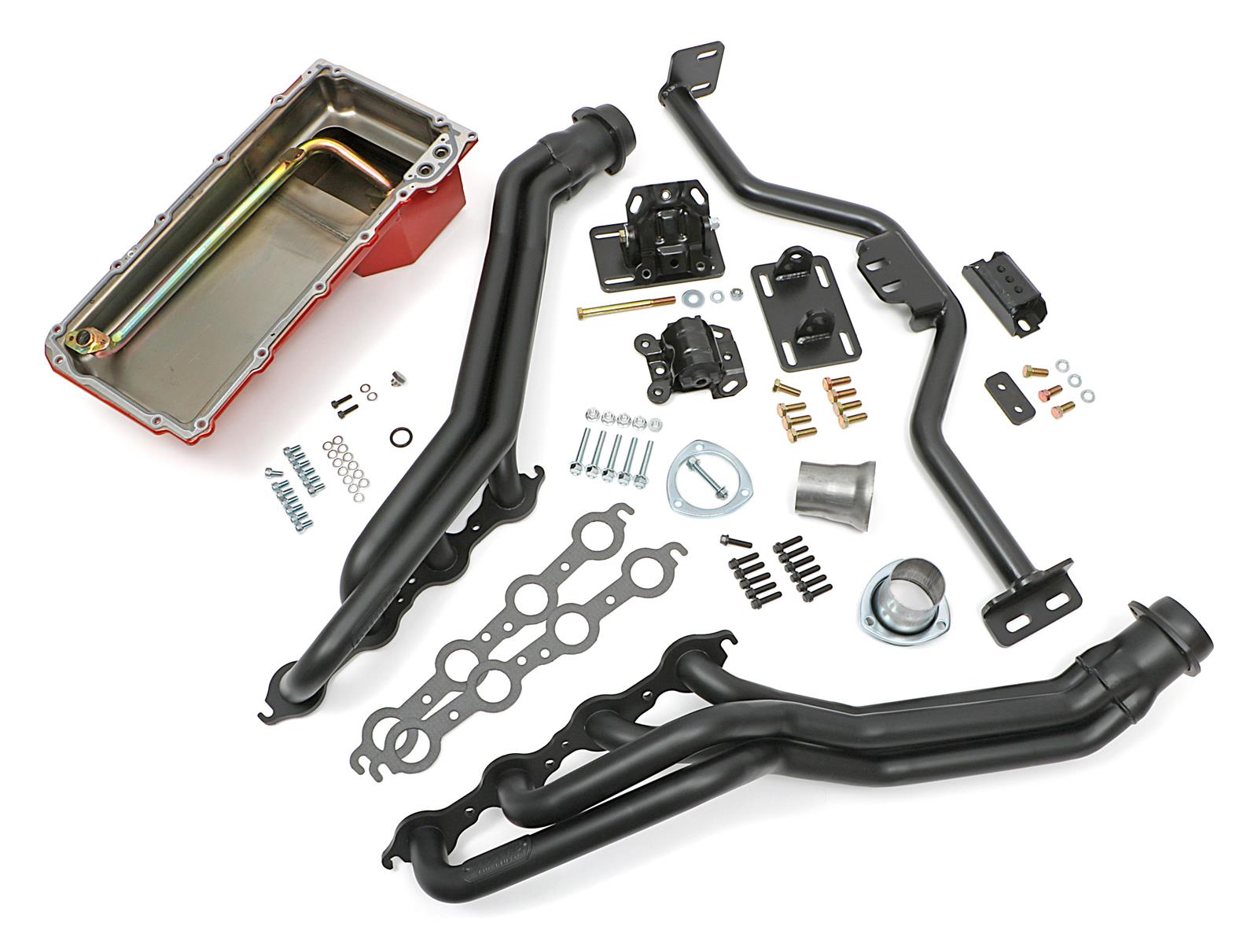 Trans-Dapt Performance Swap-In-A-Box Complete Engine Swap Kits 42165 Kit, Black MAXX Headers, Motor Mounts, Oil Pan, Pickup, Gaskets, Hardware, Chevy, LS, 4L60E, 4L70E, Kit thumbnail 2
