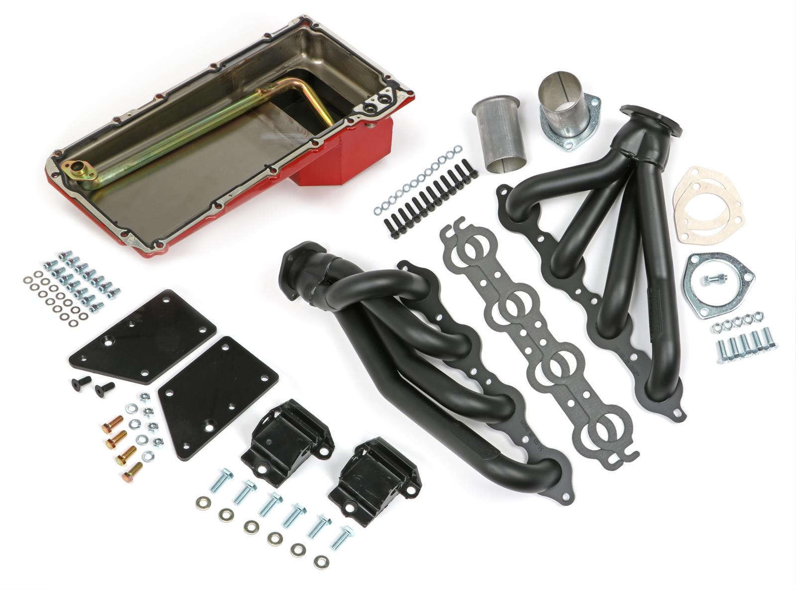 Trans-Dapt Performance Swap-In-A-Box Complete Engine Swap Kits for 1964-1967 CHEVELLE, EL CAMINO, MALIBU - 42913 Kits, Complete, Mid-length Black Ceramic Coated Headers, Motor Mounts, Red Oil Pan, Chevrolet, 4.8L, 5.3L, 6.0L, Kit
