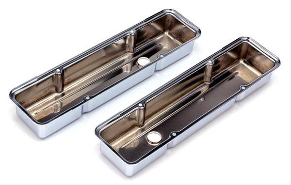 Trans-Dapt Performance Chrome Valve Covers 4963 Covers, Stock Height, Steel, Chrome, Plain, Chevy, Small Block, Pair thumbnail 2