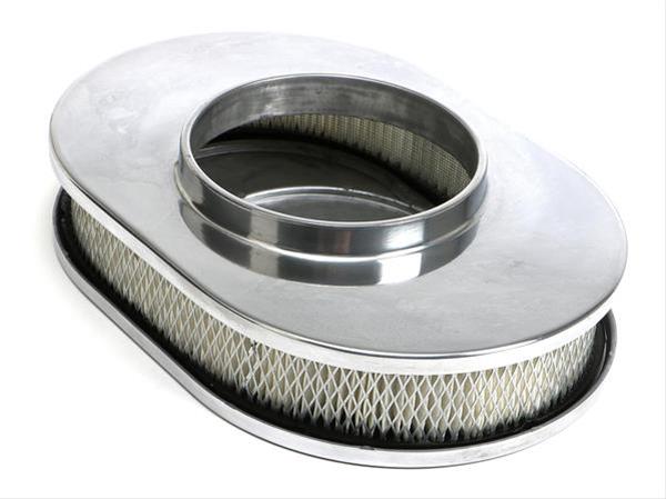 Trans-Dapt Performance Aluminum Air Cleaners 6024 Filter Assembly, Small Oval, Raised Base, Aluminum, Polished, Flame Design, 2 in. Filter Height, Each