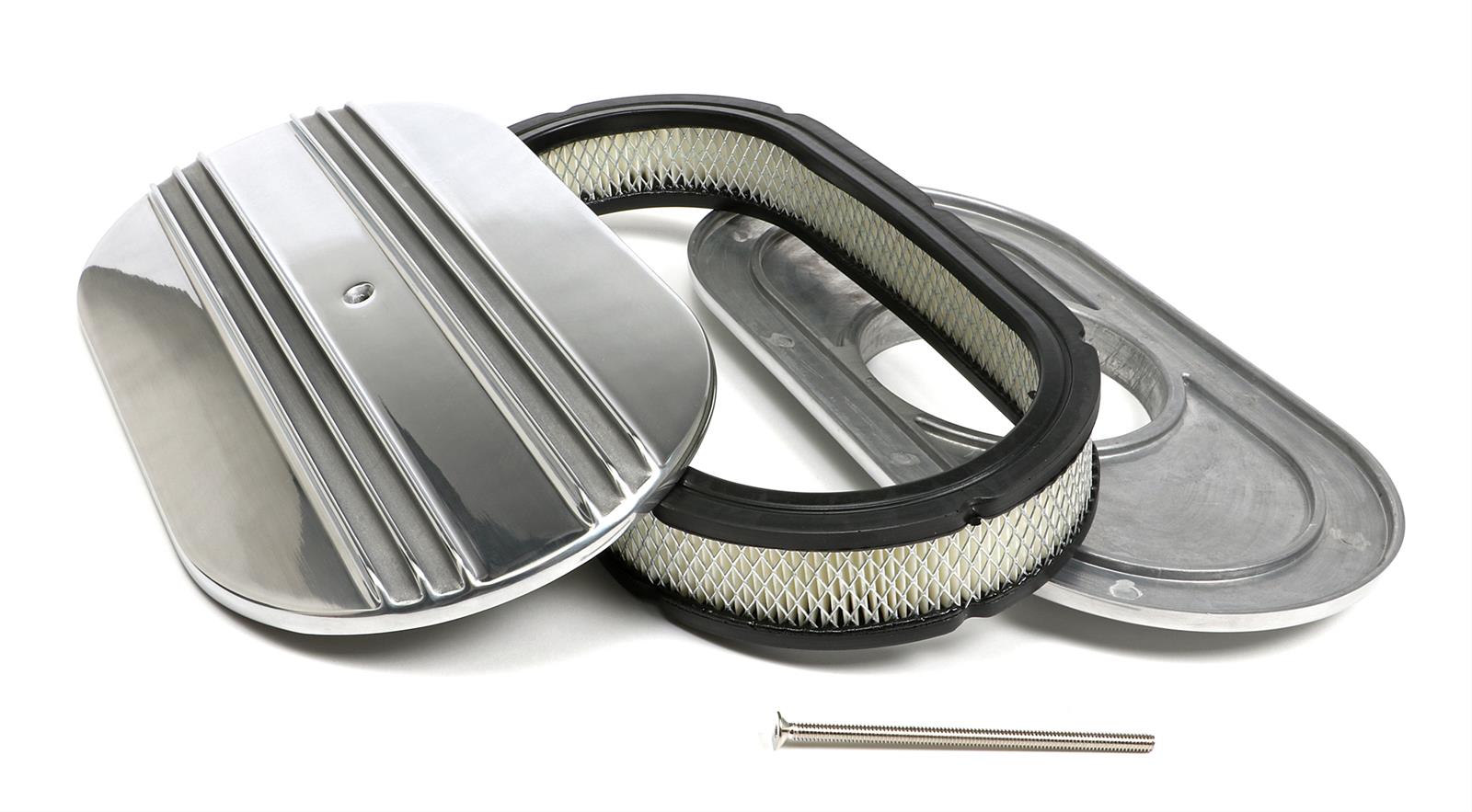 Trans-Dapt Performance Aluminum Air Cleaners 6048 Cleaner, Flat Base, Oval, Polished Top, Finned, 8 3/8 in. Width x 15 in. Length, Filter, Kit