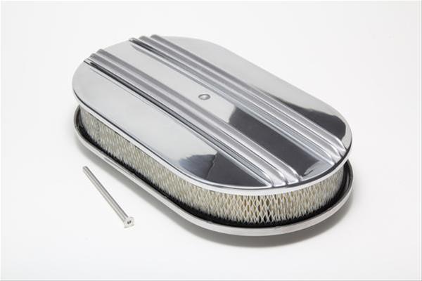 Trans-Dapt Performance Aluminum Air Cleaners 6048 Cleaner, Flat Base, Oval, Polished Top, Finned, 8 3/8 in. Width x 15 in. Length, Filter, Kit thumbnail 2