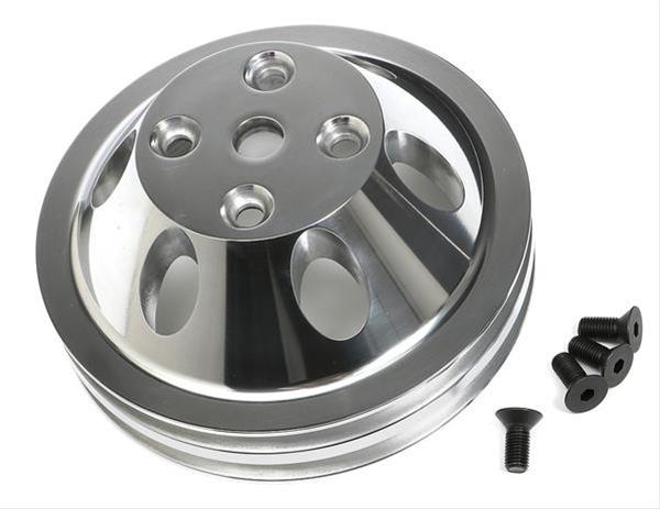 Trans-Dapt Performance Aluminum Water Pump Pulleys 6055 Pulley, V-Belt, 2-Groove, Aluminum, Polished, Chevy, Small Block, Long Pump, Each thumbnail 3