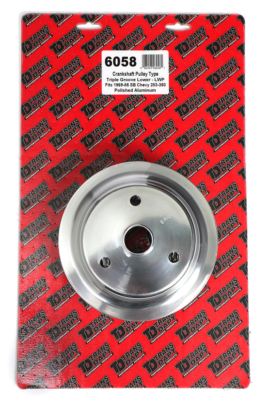 Trans-Dapt Performance Aluminum Crankshaft Pulleys 6058 Pulley, V-Belt, 3-Groove, Aluminum, Polished, Chevy, Small Block, Long Pump, Each