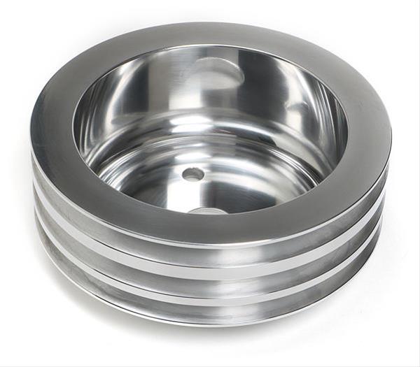 Trans-Dapt Performance Aluminum Crankshaft Pulleys 6058 Pulley, V-Belt, 3-Groove, Aluminum, Polished, Chevy, Small Block, Long Pump, Each thumbnail 2