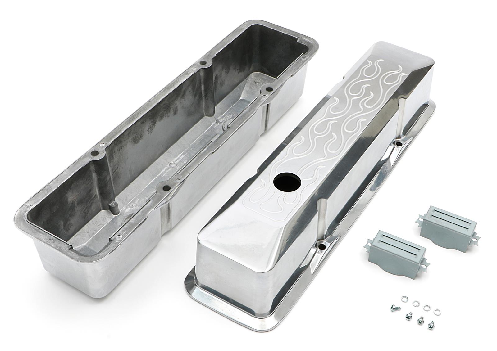 Trans-Dapt Performance Diecast Aluminum Valve Covers 6093 Covers, Tall, Aluminum, Polished, Flames, Chevy, Small Block, Pair thumbnail 2