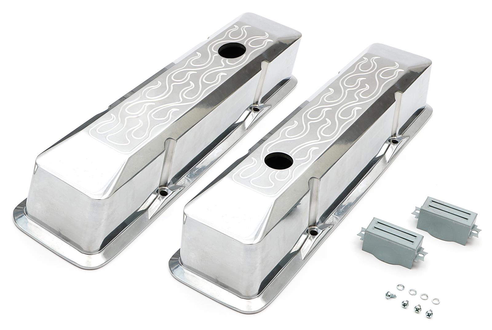 Trans-Dapt Performance Diecast Aluminum Valve Covers 6093 Covers, Tall, Aluminum, Polished, Flames, Chevy, Small Block, Pair thumbnail 3
