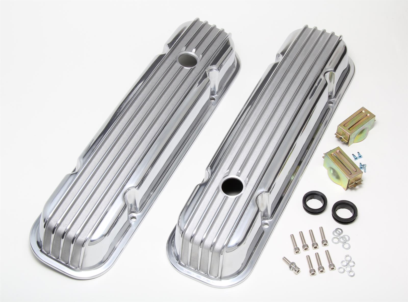 Trans-Dapt Performance Diecast Aluminum Valve Covers 6613 Covers, Perimeter Bolt Mounting, Die-cast Aluminum, Polished, Finned Top, Pontiac V8, Pair