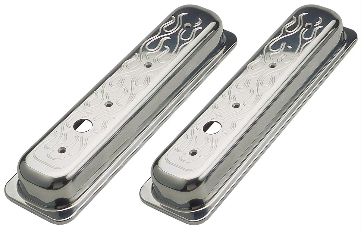 Trans-Dapt Performance Chrome Valve Covers 6735 SBC 87-97 polished aluminum, flamed, short, baffled