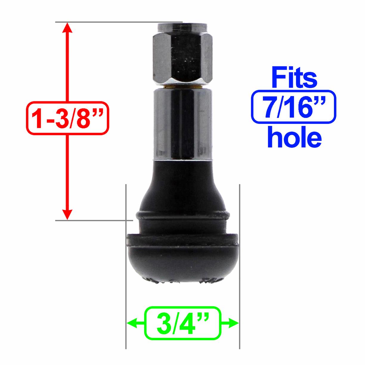 Trans-Dapt Performance Chrome Valve Stems 7119 and Rubber 1 1/4" long 4 pack
