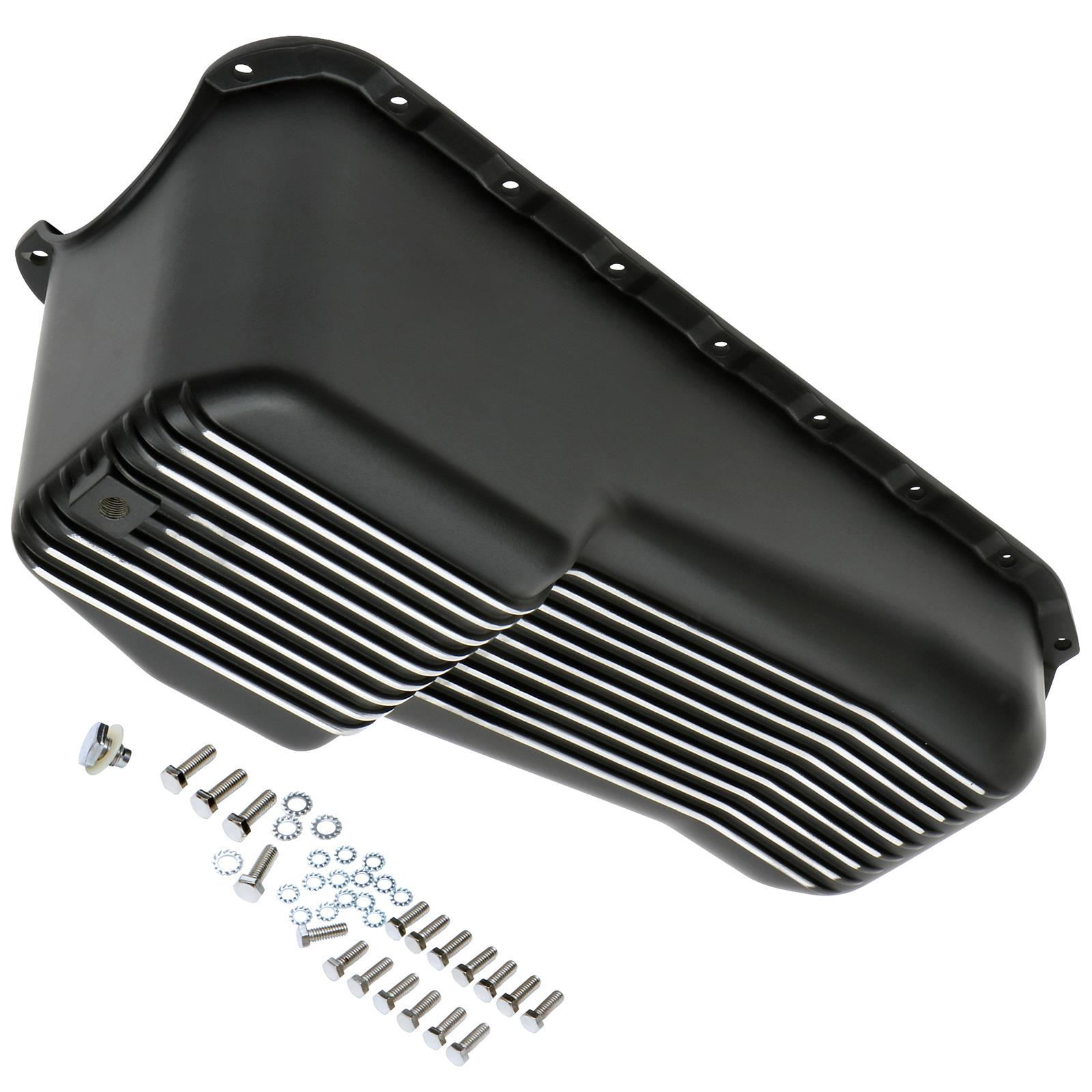 Trans-Dapt Performance Products Oil Pans 7424 Pan, Early Small Block Chevy Finned Aluminum Pan Black thumbnail 2