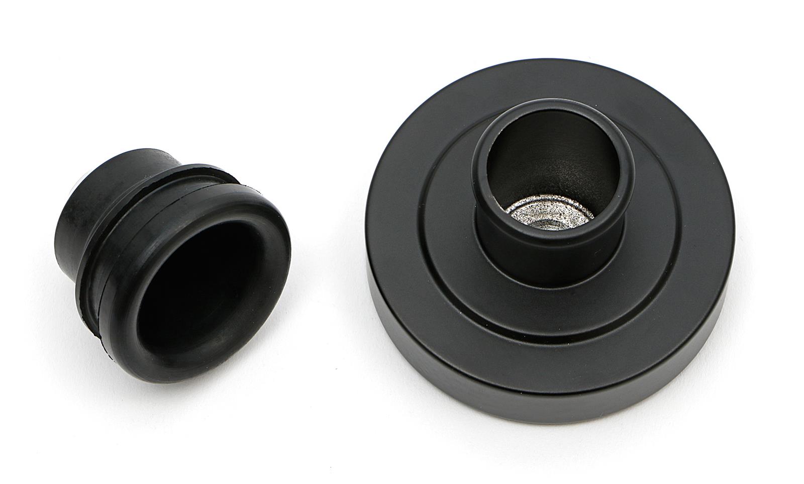 Trans-Dapt Performance Oil Fill Caps 8647 Valve Cover Cap, Round, Push-in, Black Powdercoated, Aluminum, Each
