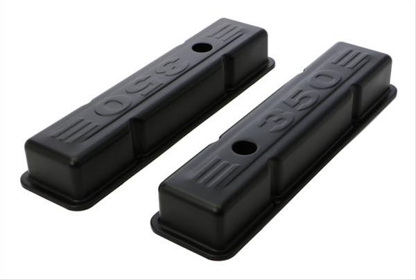Trans-Dapt Performance Products Valve Covers 8678 CHEVY 350 LOGO SHORT ASPHALT BLACK POWDER COATED VALVE COVERS thumbnail 2