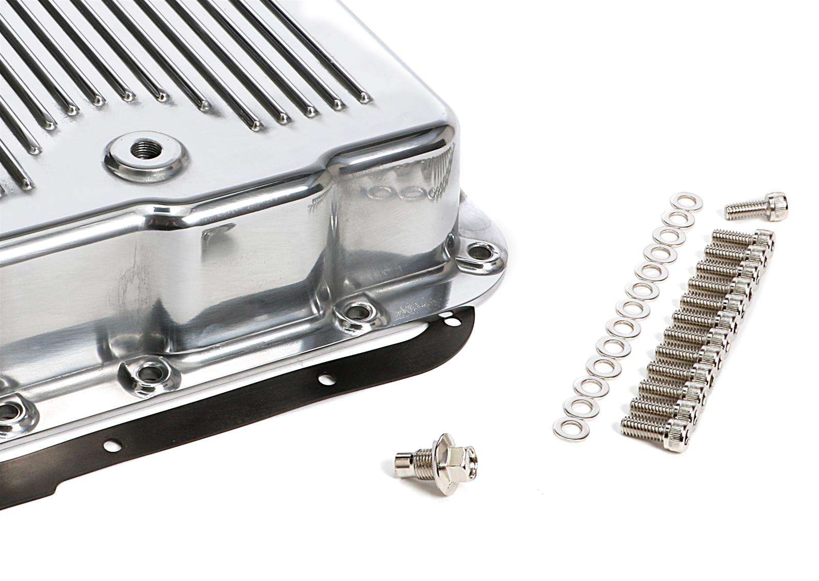 Trans-Dapt Performance Aluminum Transmission Pans 8898 Pan, Aluminum, Finned, Polished, Stock Capacity, GM, 700R4/4L60E/4L65E, Gasket, Chrome Bolts, Kit