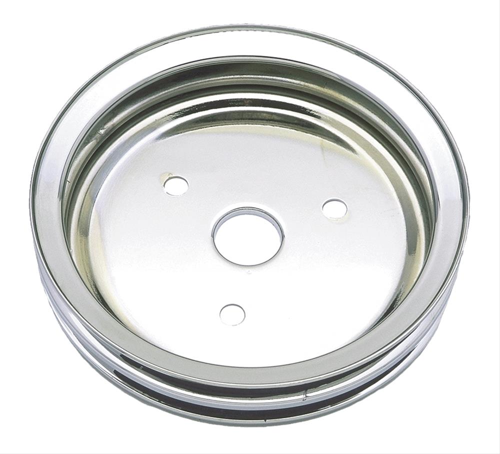 Trans-Dapt Performance Steel Crankshaft Pulleys 9603 Pulley, V-Belt, 2-Groove, 7.3 in., Steel, Chrome, Chevy, Small Block, Short Pump, Each